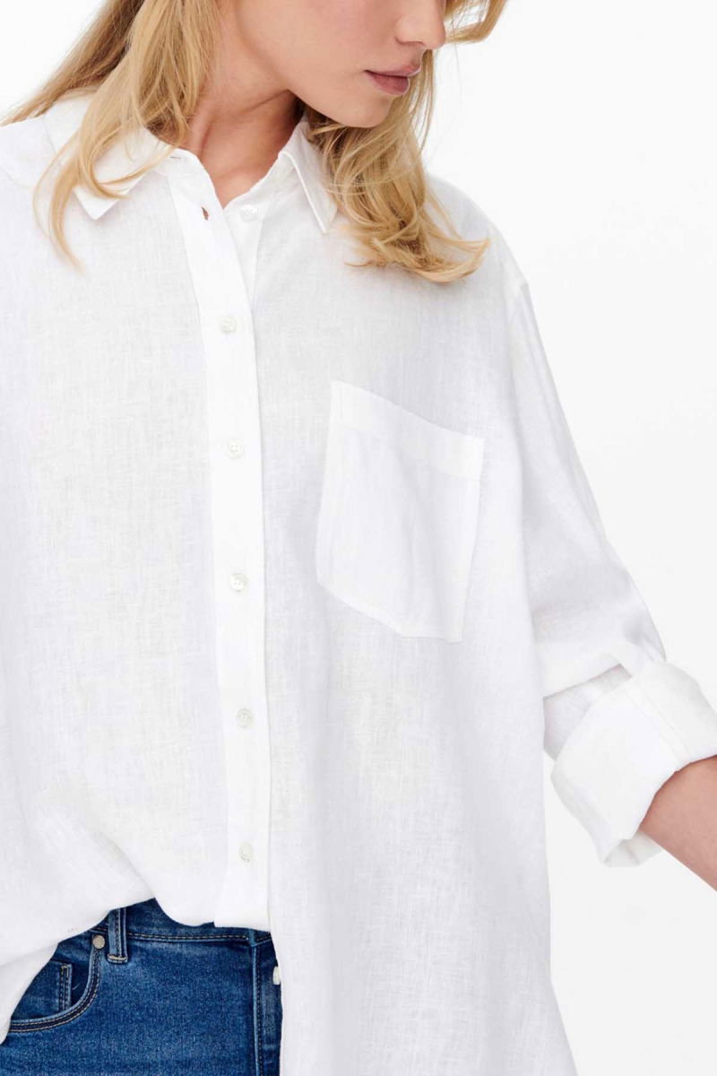 Only Kadın Onltokyo Cep Detaylı Keten Gömlek 15259585 Ekru - 4