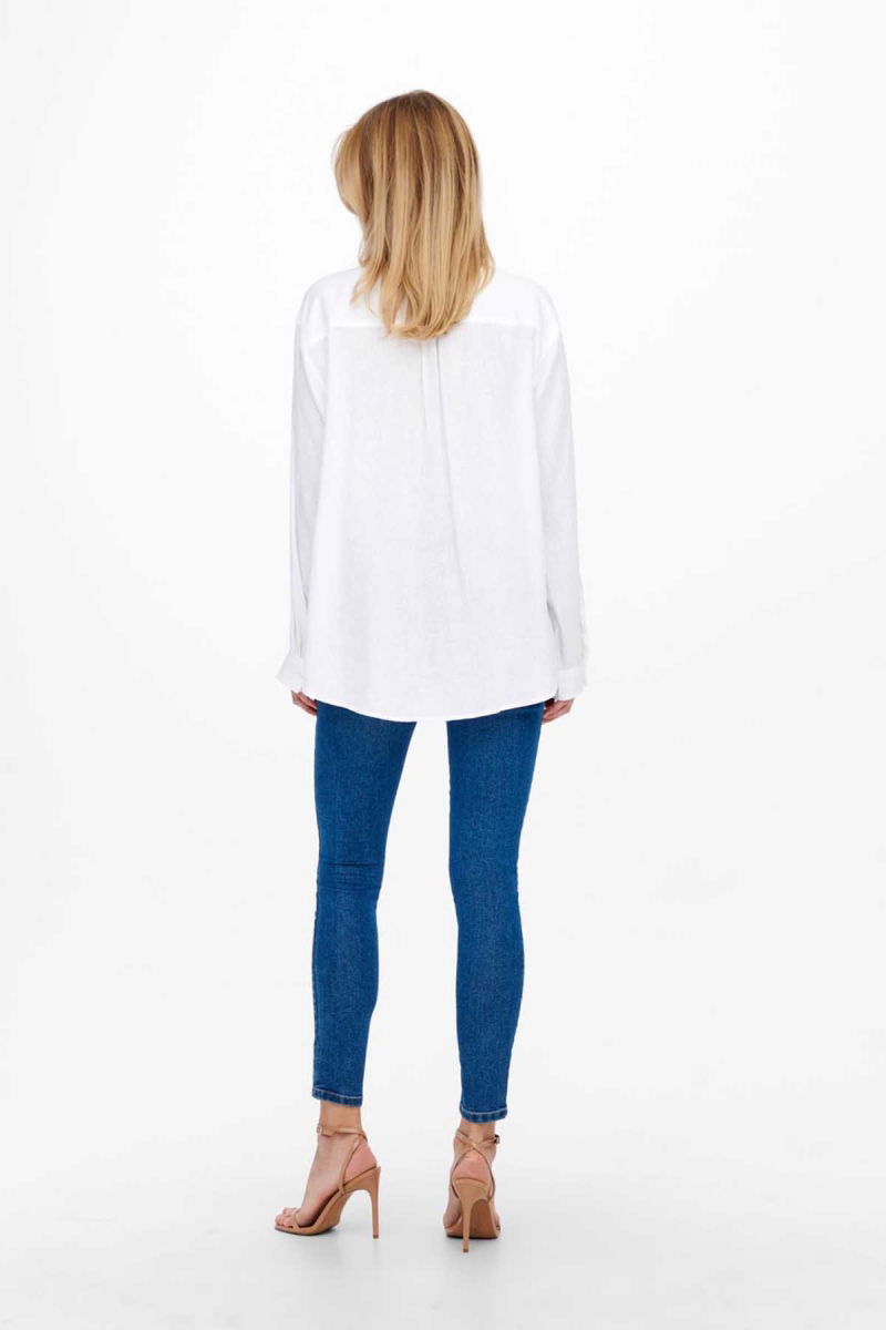 Only Kadın Onltokyo Cep Detaylı Keten Gömlek 15259585 Ekru - 5