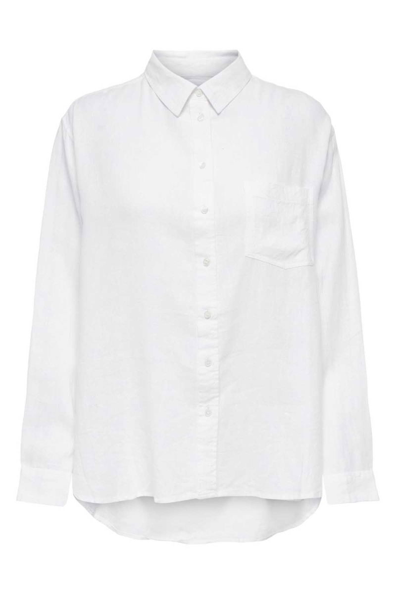 Only Kadın Onltokyo Cep Detaylı Keten Gömlek 15259585 Ekru - 6