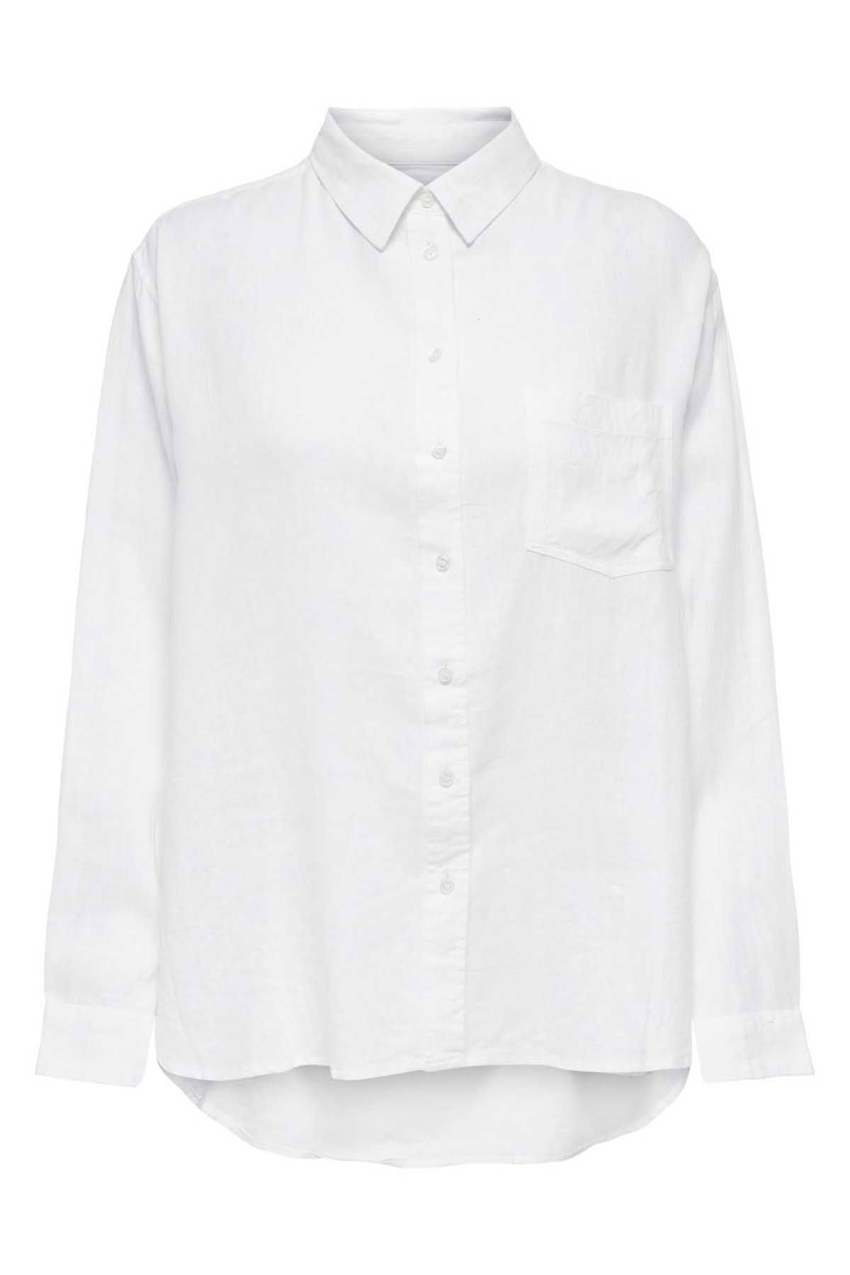 Only Kadın Onltokyo Cep Detaylı Keten Gömlek 15259585 Ekru - 6