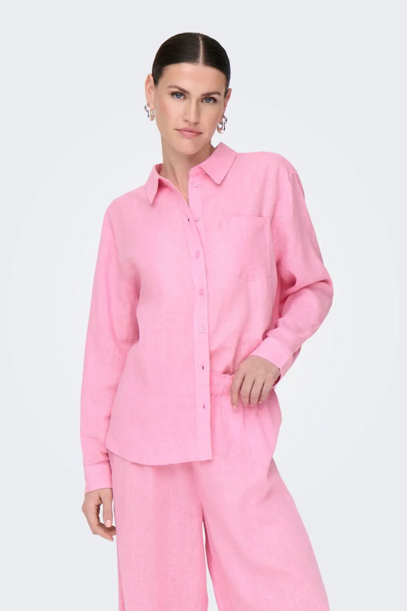 Only Kadın Onltokyo Uzun Kollu Keten Gömlek 15259585 Pembe - Only