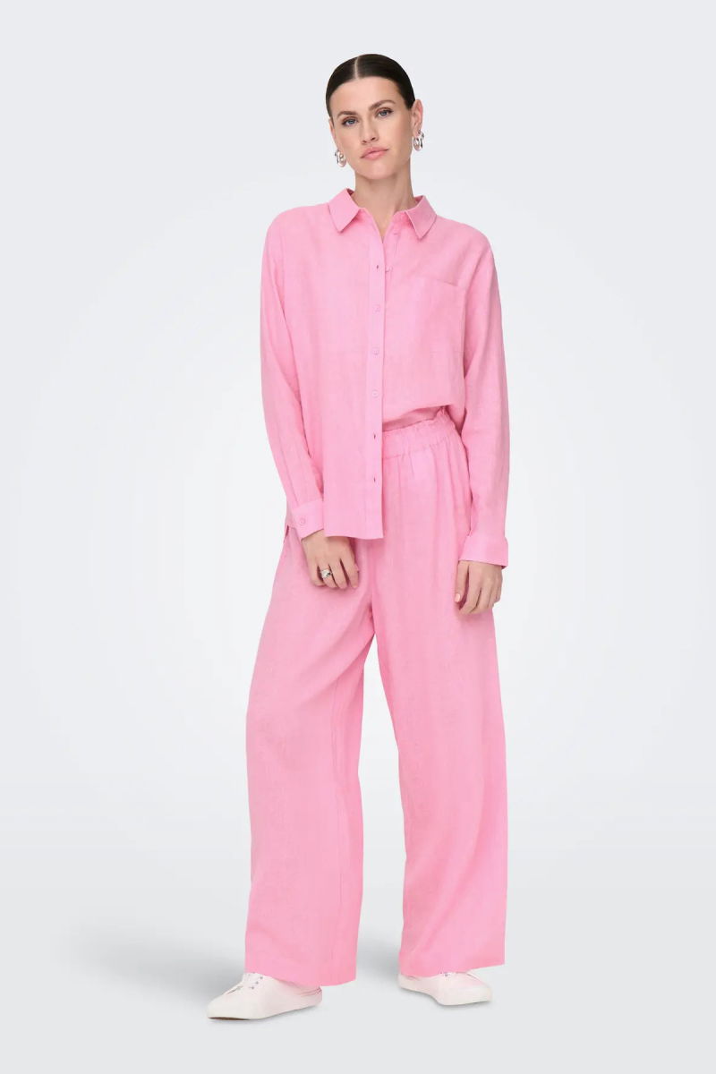 Only Kadın Onltokyo Uzun Kollu Keten Gömlek 15259585 Pembe - 4
