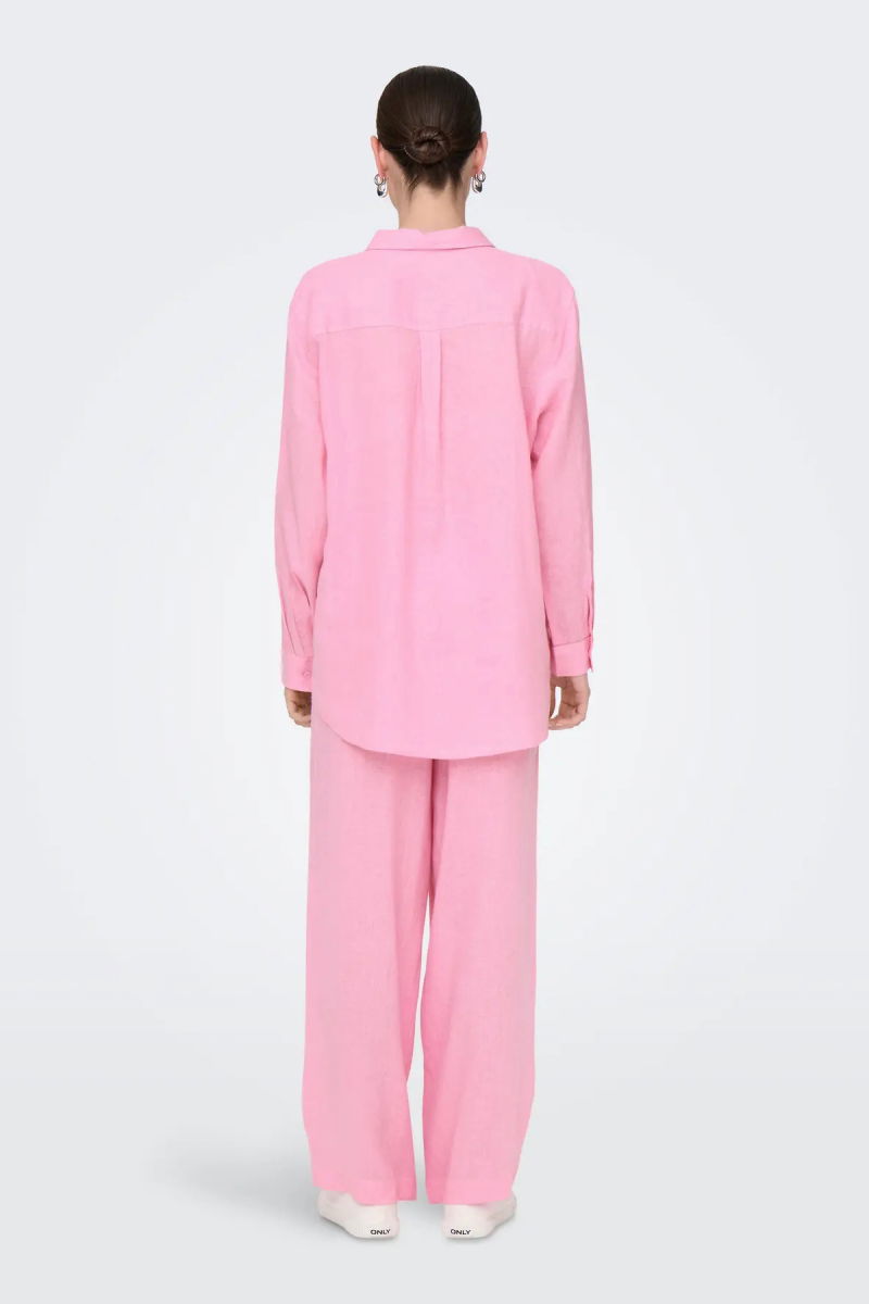 Only Kadın Onltokyo Uzun Kollu Keten Gömlek 15259585 Pembe - 5