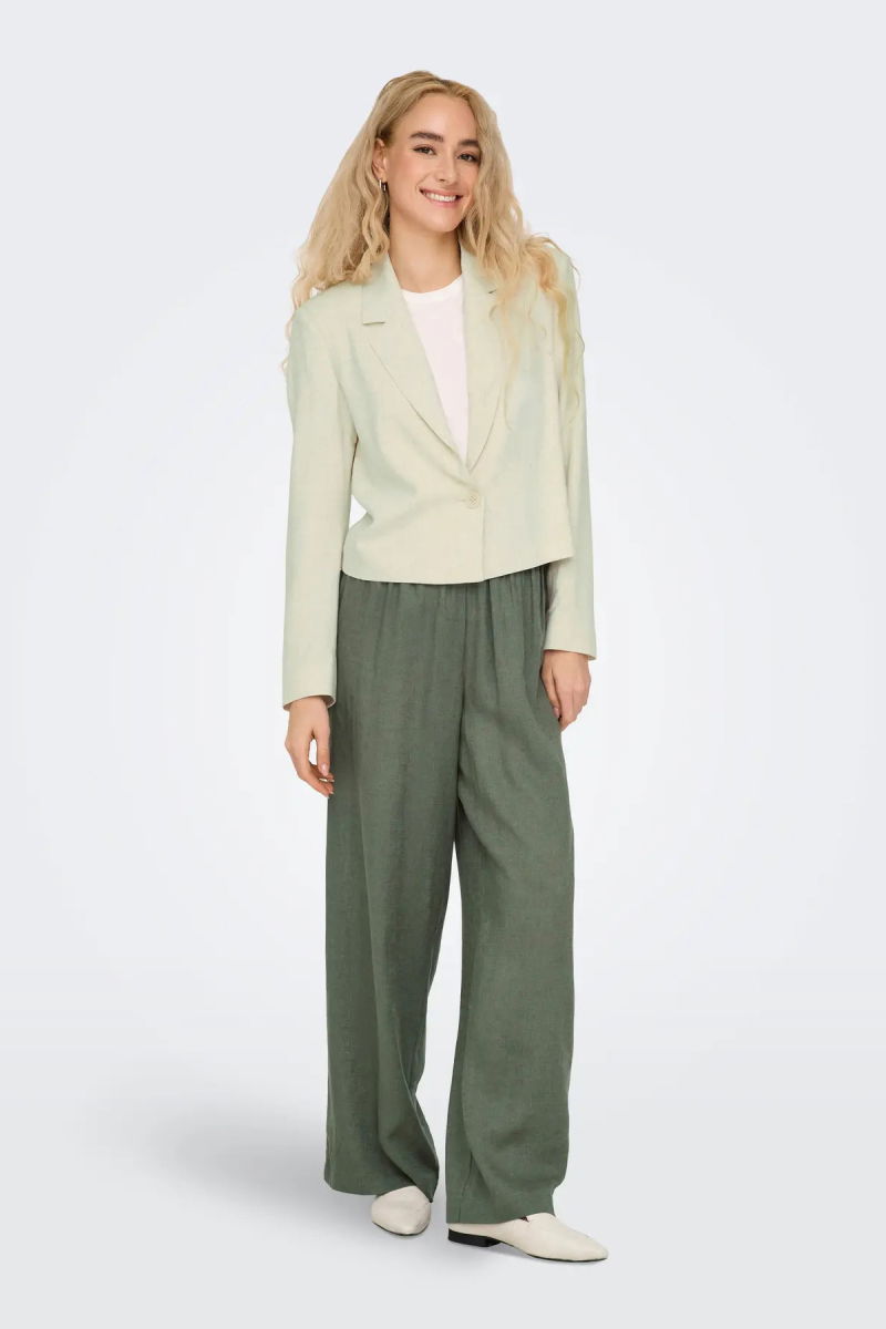 Only Kadın Onltokyo Yüksek Bel Rahat Form Keten Pantolon 15259590 Haki - Only