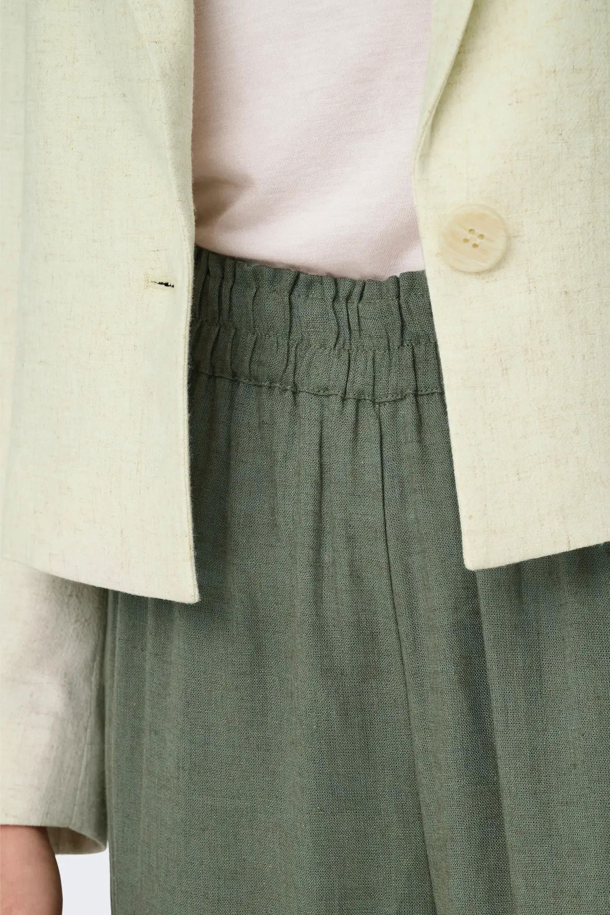 Only Kadın Onltokyo Yüksek Bel Rahat Form Keten Pantolon 15259590 Haki - 3