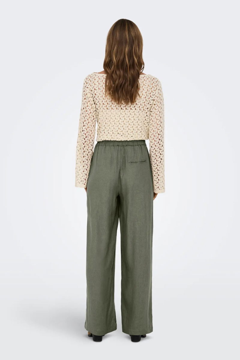 Only Kadın Onltokyo Yüksek Bel Rahat Form Keten Pantolon 15259590 Haki - 4