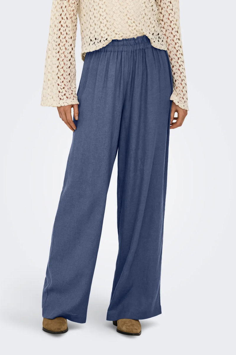 Only Kadın Onltokyo Yüksek Bel Rahat Form Keten Pantolon 15259590 Indigo - 2