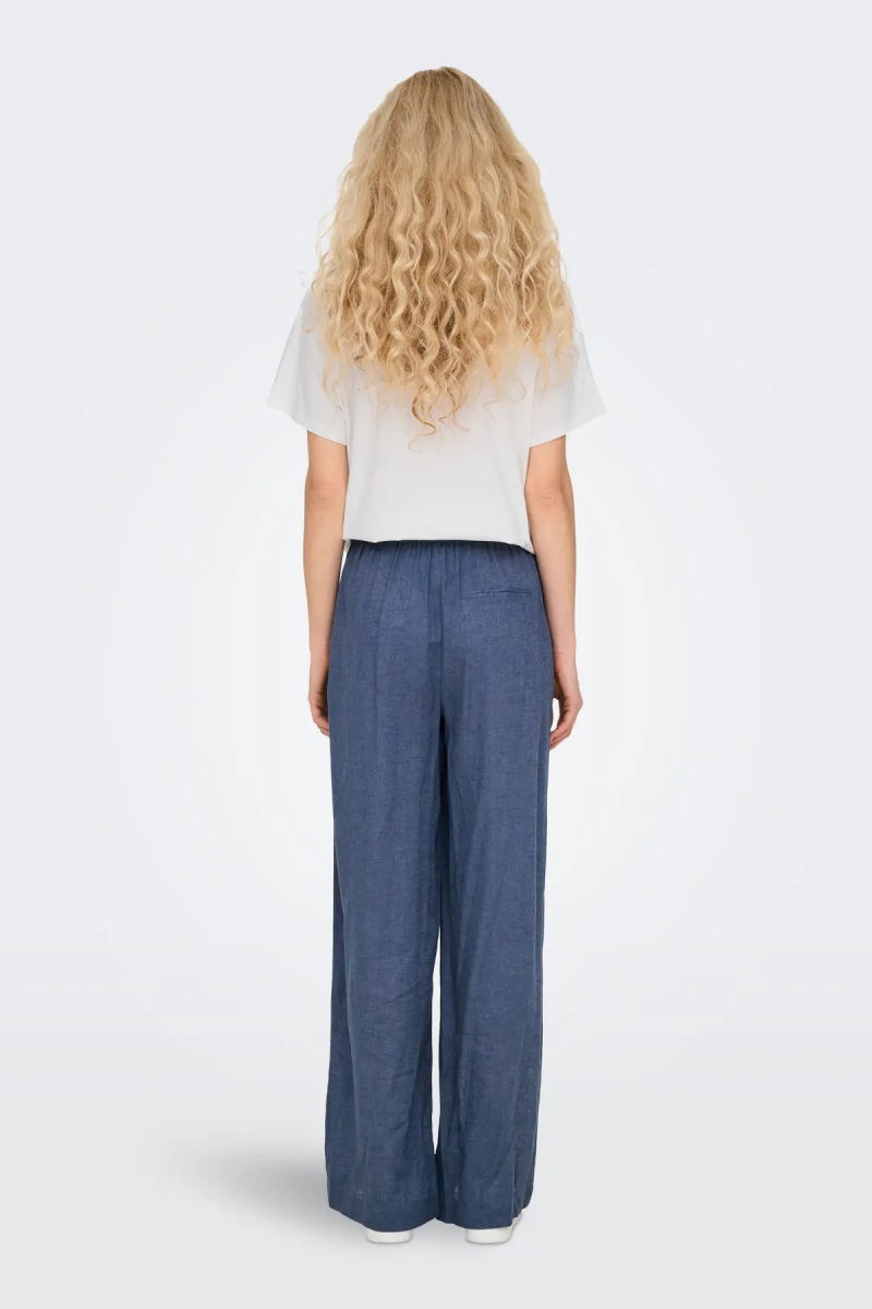 Only Kadın Onltokyo Yüksek Bel Rahat Form Keten Pantolon 15259590 Indigo - 4
