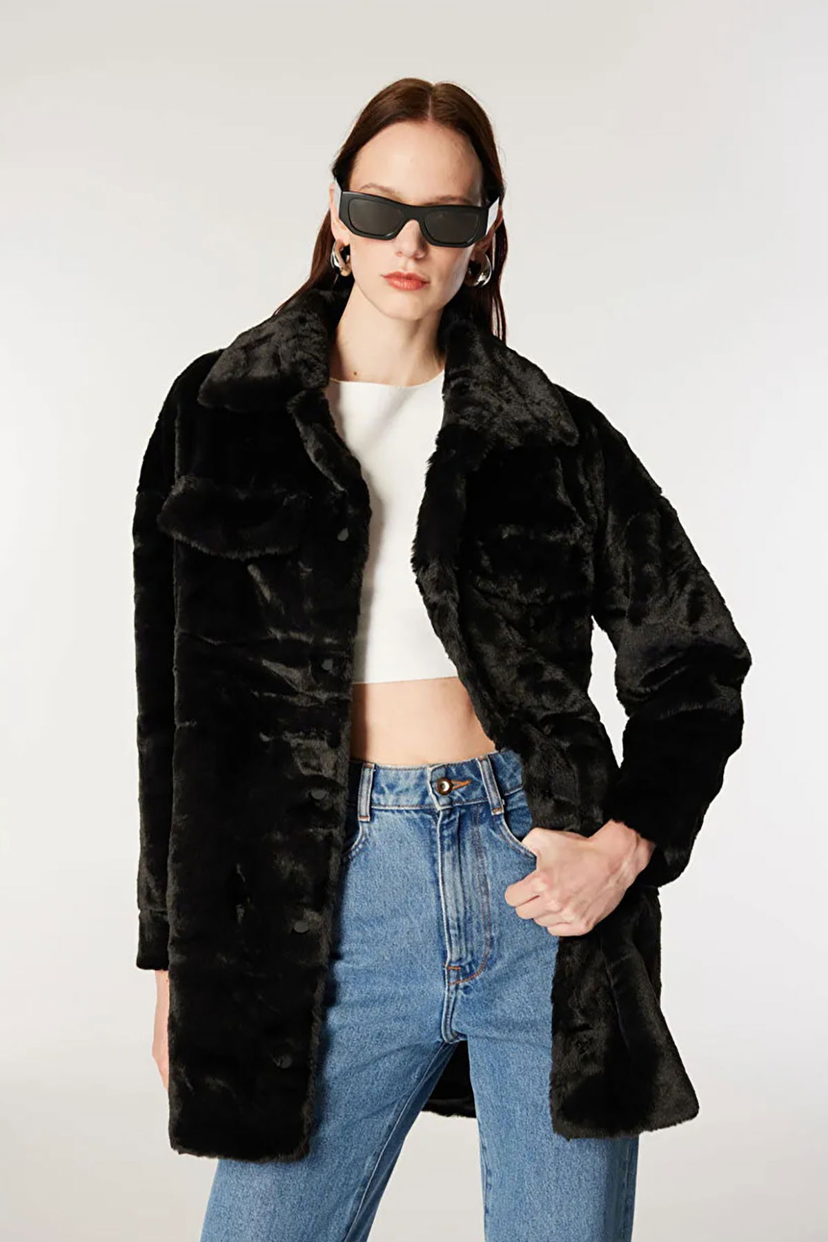 Only Kadın Onlvıda Çıt Çıt Kapamalı Peluş Kaban 15260048 Siyah - 1