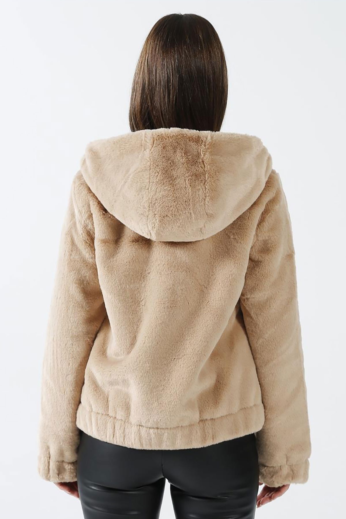 Only Kadın Onlvıda Kapüşonlu Peluş Mont 15260047 Bej - 5