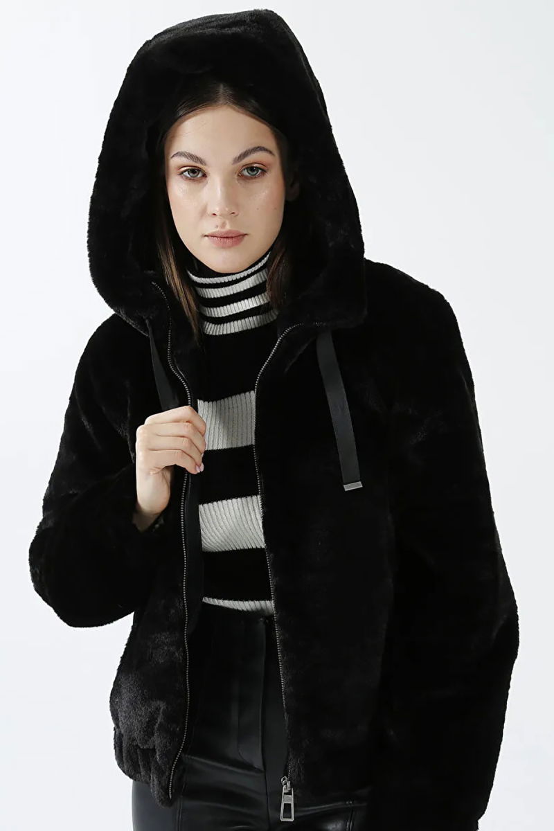 Only Kadın Onlvıda Kapüşonlu Peluş Mont 15260047 Siyah - 4