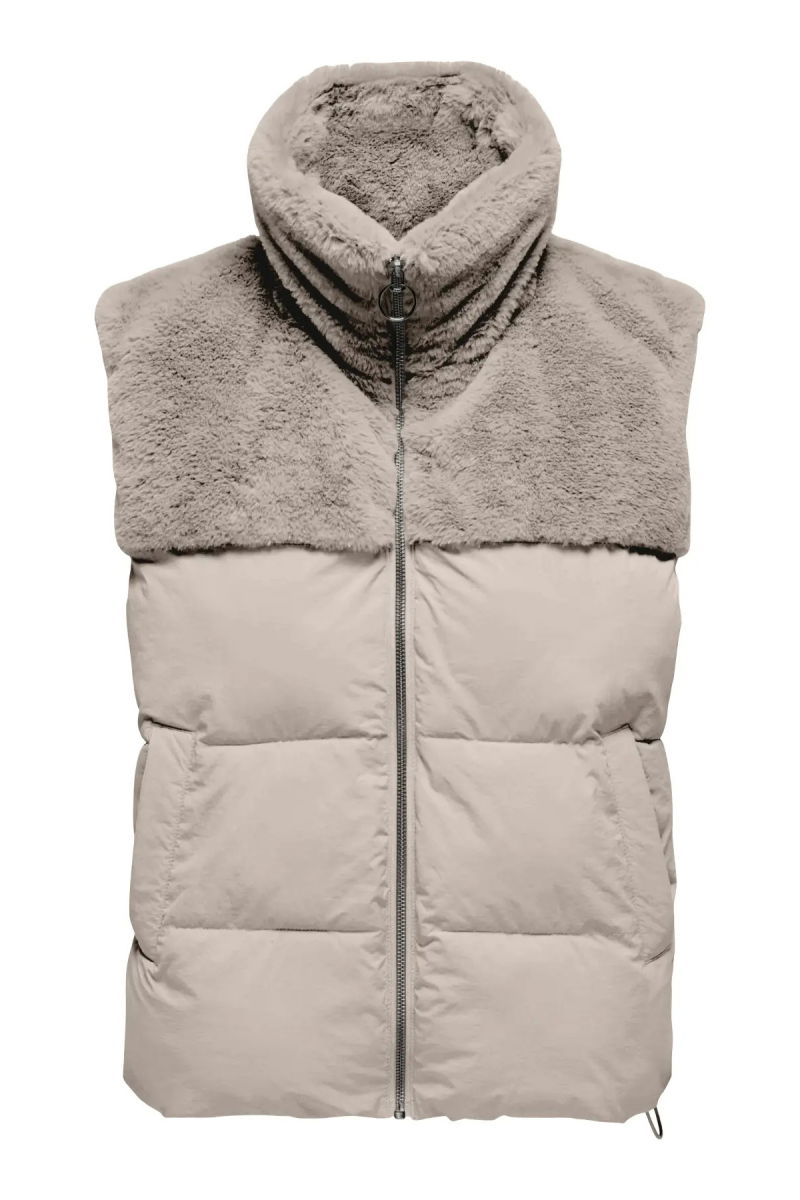 Only Kadın Onlwanja Dik Yaka Peluş Detaylı Yelek 15322053 Krem - Only