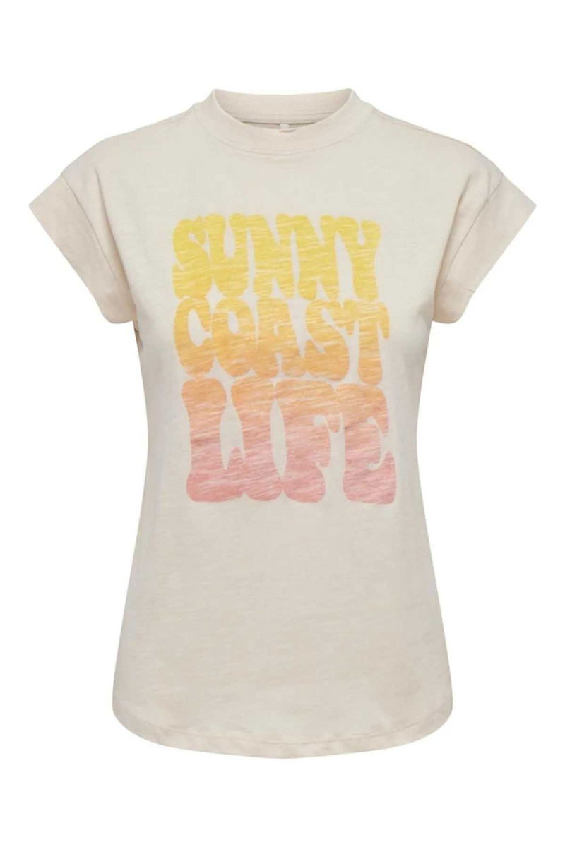 Only Kadın Onlzoe Bisiklet Yaka %100 Pamuk T-Shirt 15295386 Bej - Only