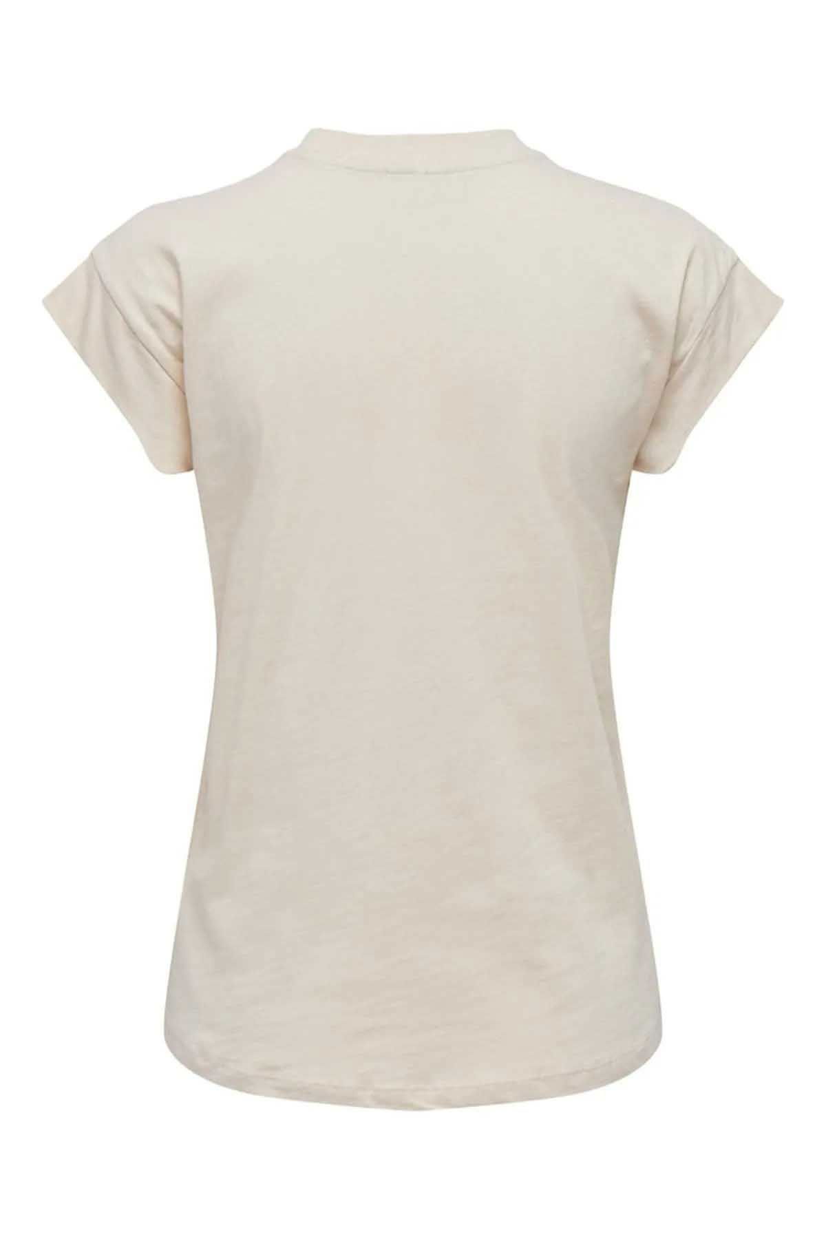 Only Kadın Onlzoe Bisiklet Yaka %100 Pamuk T-Shirt 15295386 Bej - 2