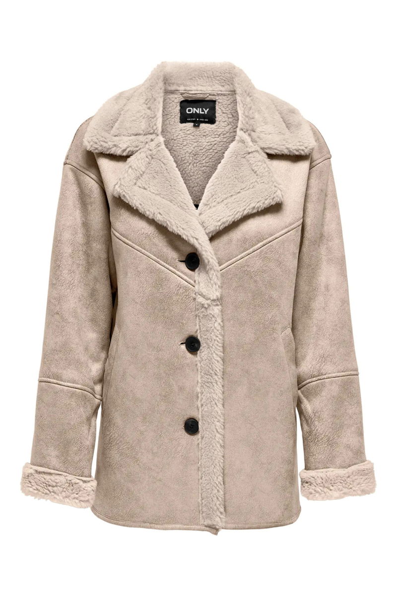 Only Kadın Yakası ve İçi Kürklü Süet Mont 15322037 Taş - Only