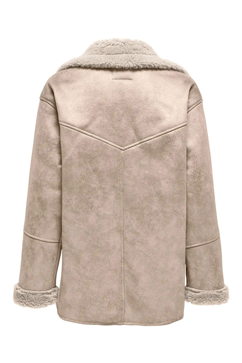 Only Kadın Yakası ve İçi Kürklü Süet Mont 15322037 Taş - 2