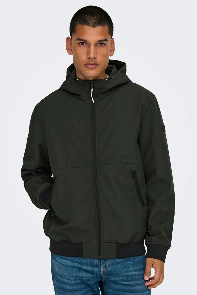 Only & Sons Erkek Onsbowıe Kapüşonlu Softshell Ceket Mont 22029276 Haki - 1