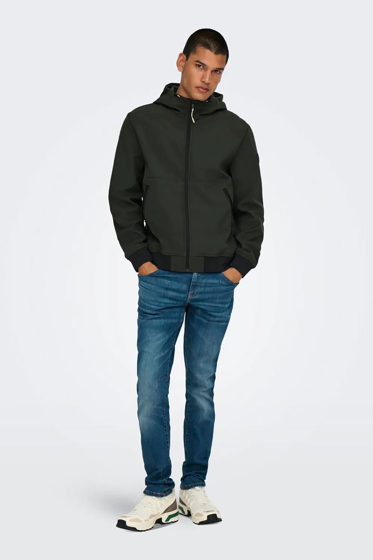 Only & Sons Erkek Onsbowıe Kapüşonlu Softshell Ceket Mont 22029276 Haki - 4