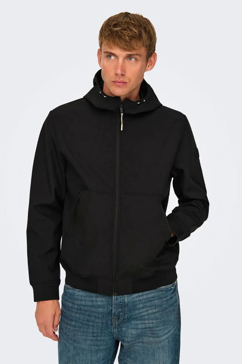 Only & Sons Erkek Onsbowıe Kapüşonlu Softshell Ceket Mont 22029276 Siyah - 1