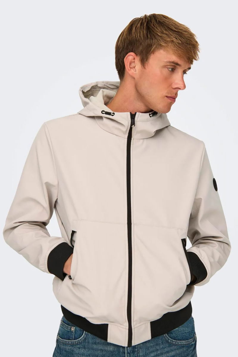 Only & Sons Erkek Onsbowıe Kapüşonlu Softshell Ceket Mont 22029276 Taş 