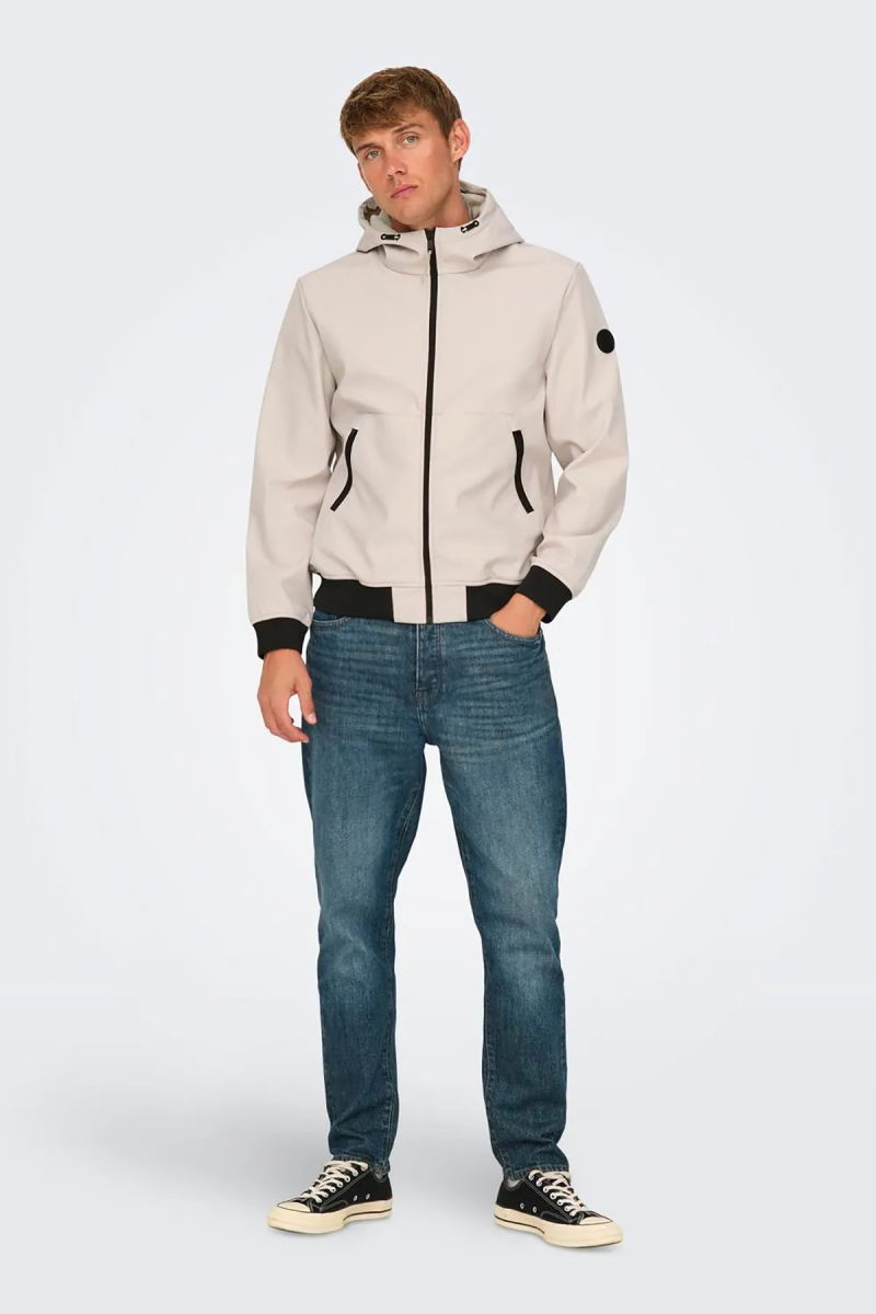 Only & Sons Erkek Onsbowıe Kapüşonlu Softshell Ceket Mont 22029276 Taş - 4