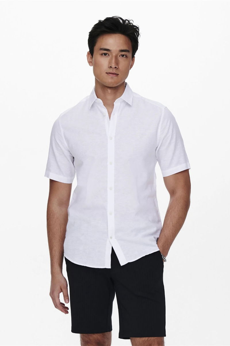 Only & Sons Erkek Onscaıden Slim Fit Kısa Kollu Keten Gömlek 22009885 Beyaz 