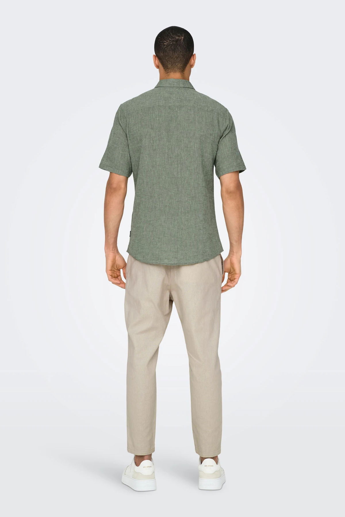 Only & Sons Erkek Onscaıden Slim Fit Kısa Kollu Keten Gömlek 22009885 Haki - 4