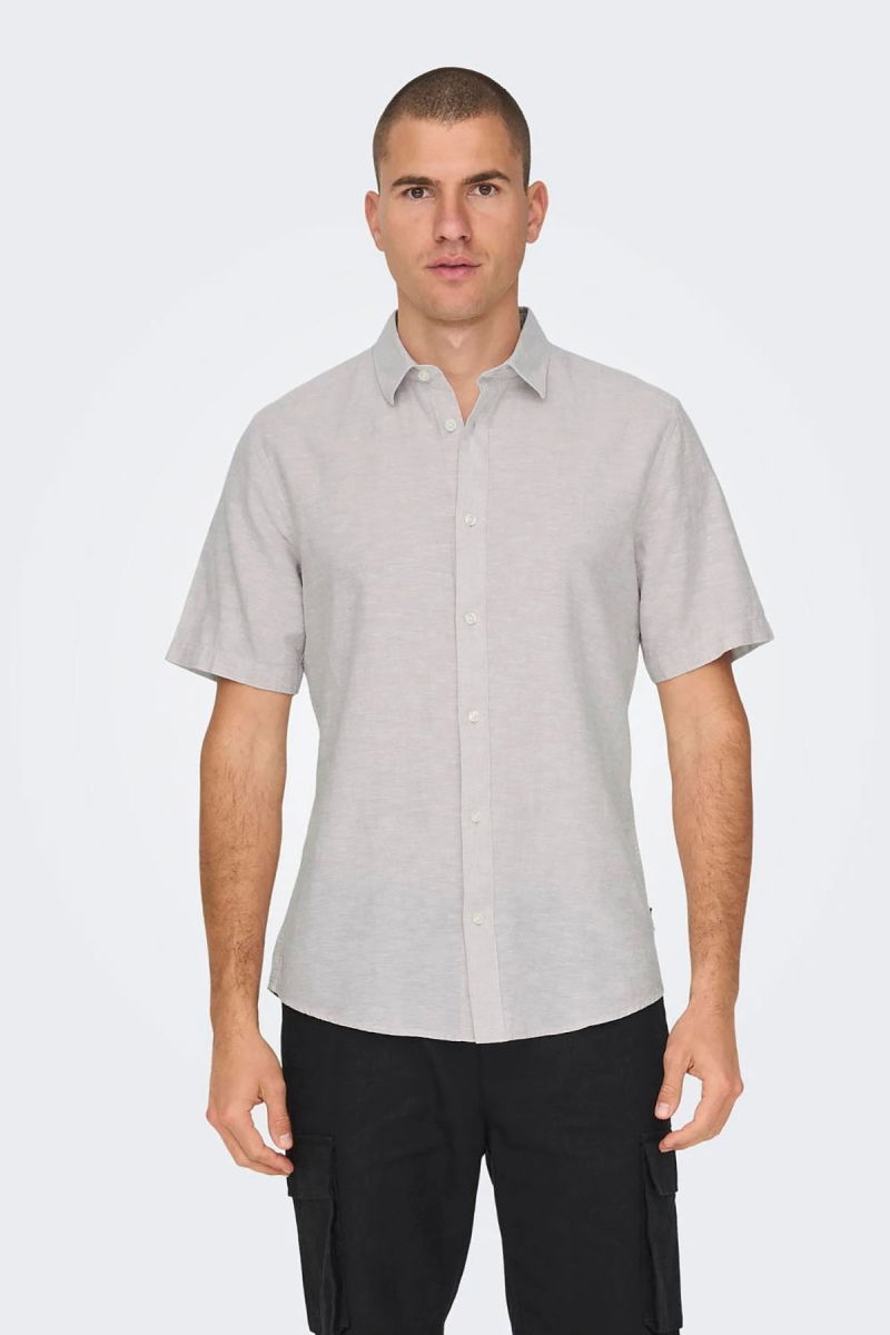 Only & Sons Erkek Onscaıden Slim Fit Kısa Kollu Keten Gömlek 22009885 Lila 