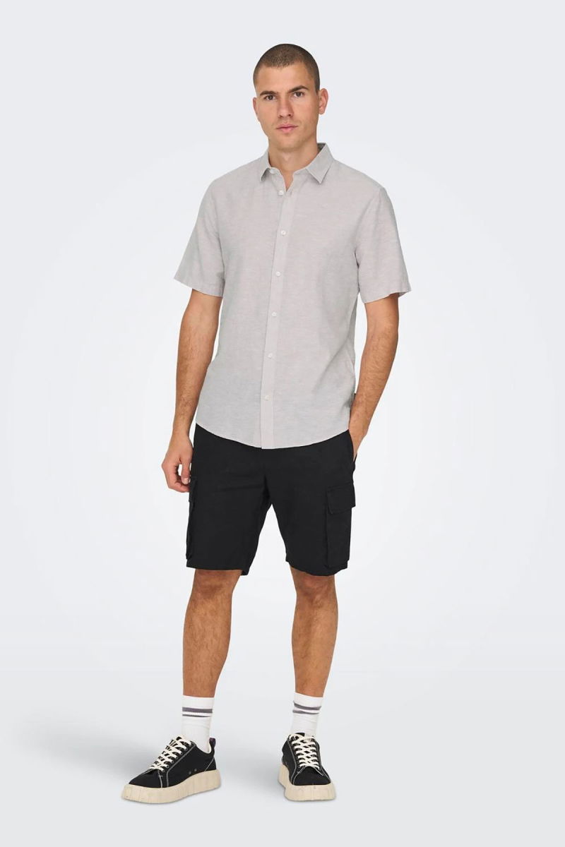 Only & Sons Erkek Onscaıden Slim Fit Kısa Kollu Keten Gömlek 22009885 Lila - 2