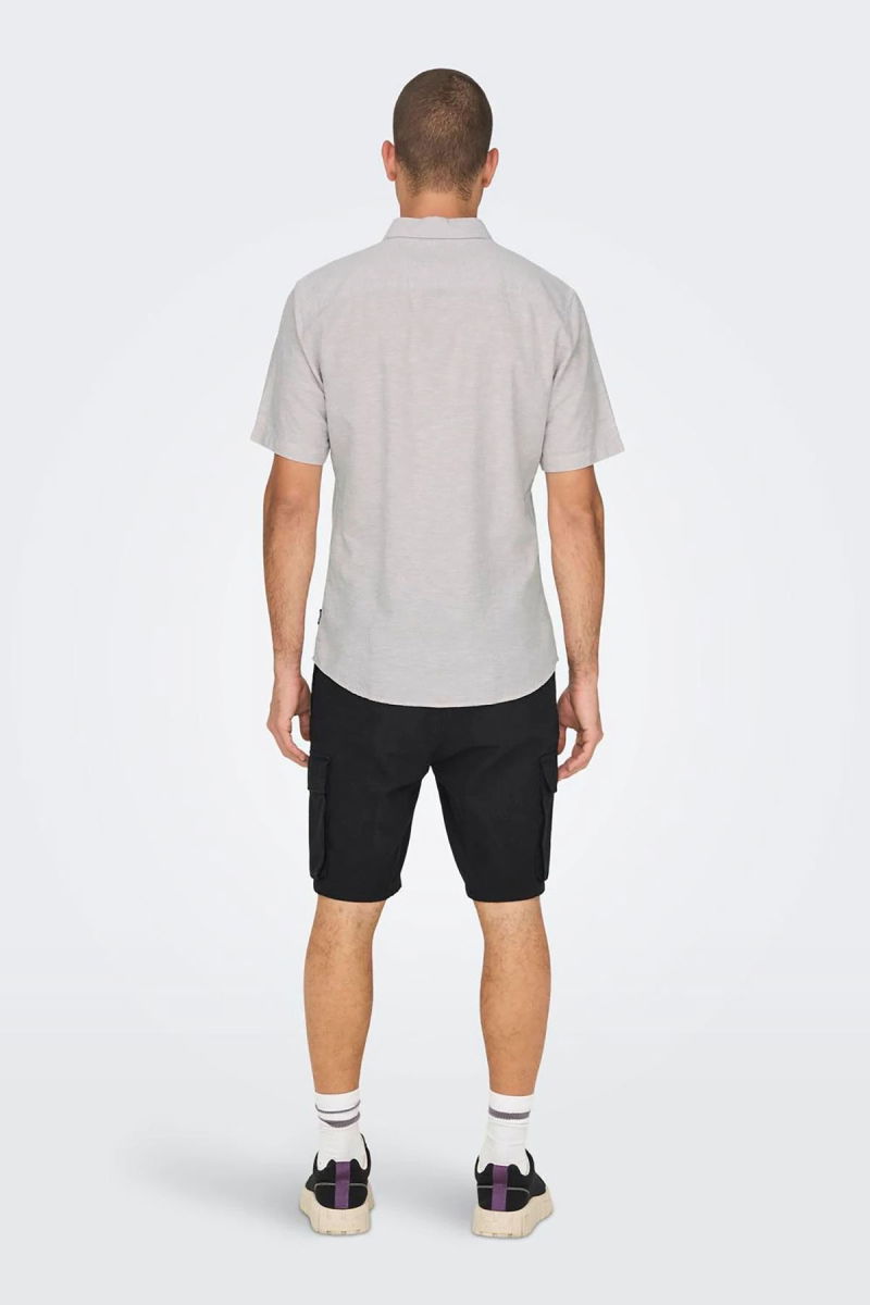 Only & Sons Erkek Onscaıden Slim Fit Kısa Kollu Keten Gömlek 22009885 Lila - 3