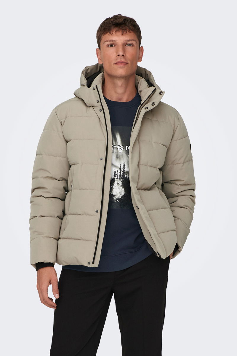 Only & Sons Erkek Onscayson Kapüşonlu Su Geçirmez Puffer Mont 22019598 Haki - 2