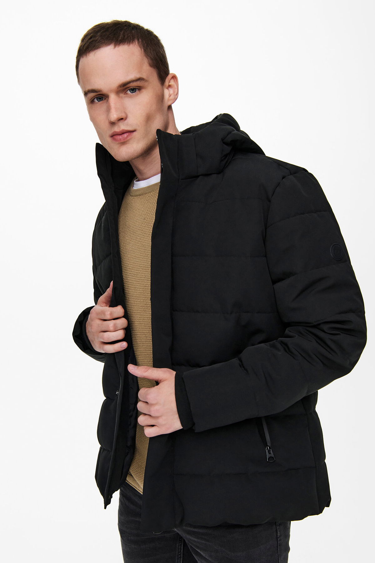 Only & Sons Erkek Onscayson Kapüşonlu Su Geçirmez Puffer Mont 22019598 Siyah - 1