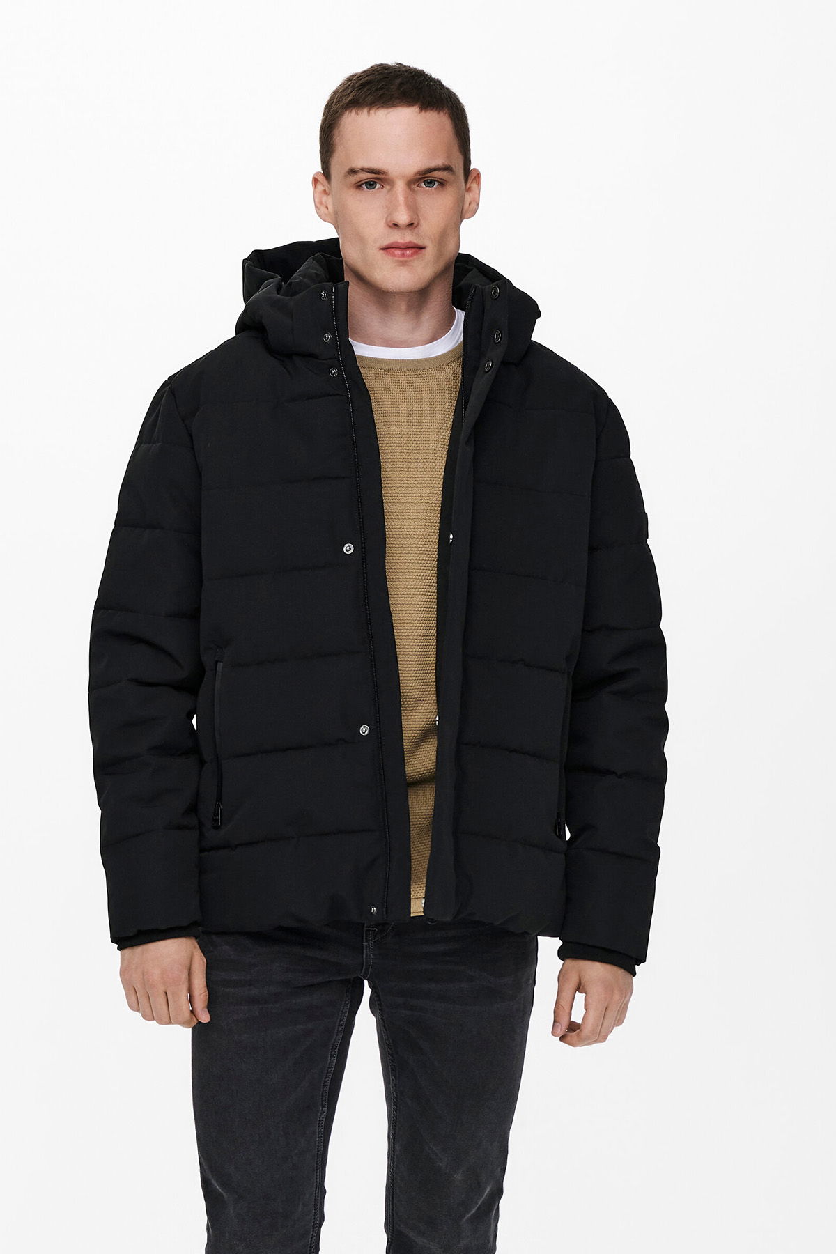 Only & Sons Erkek Onscayson Kapüşonlu Su Geçirmez Puffer Mont 22019598 Siyah - 2