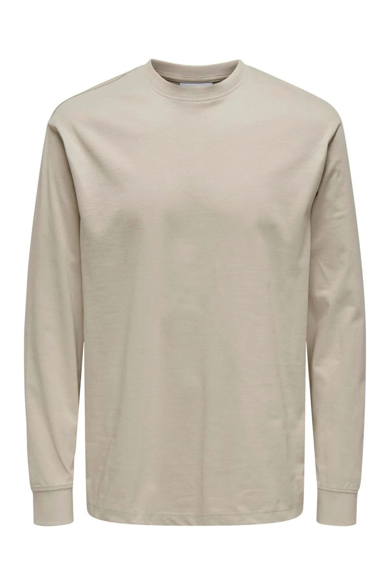 Only & Sons Erkek Onsfred Uzun Kollu Bisiklet Yaka %100 Pamuk T-Shirt 22029674 Taş 