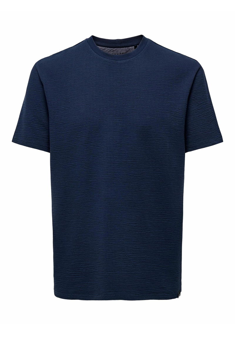 Only & Sons Erkek Onskıan Kare Desenli Kısa Kollu Pamuklu T-Shirt 22028692 Lacivert - 1