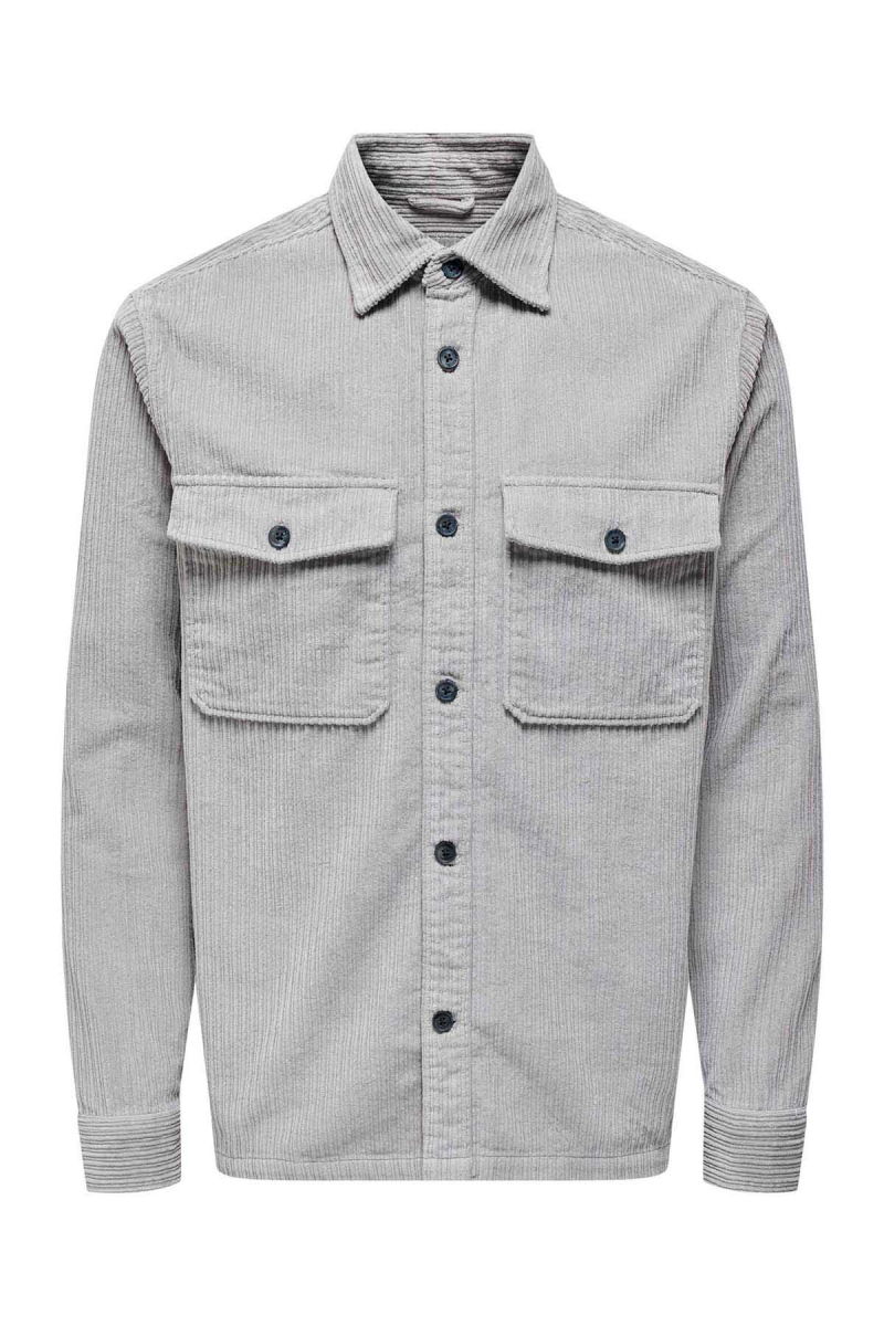 Only & Sons Erkek Onsledger Fitilli %100 Pamuk Kadife Gömlek 22027289 Gri - 1