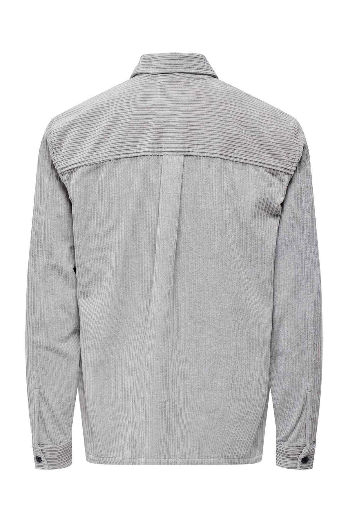Only & Sons Erkek Onsledger Fitilli %100 Pamuk Kadife Gömlek 22027289 Gri - 2