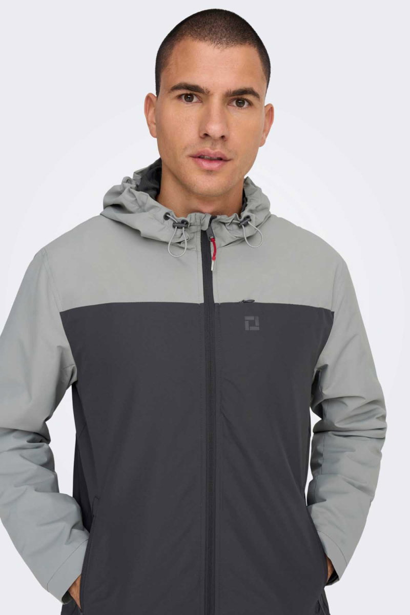 Only & Sons Erkek Onsmack Su Geçirmez Kapüşonlu Ceket 22024207 Gri - 3