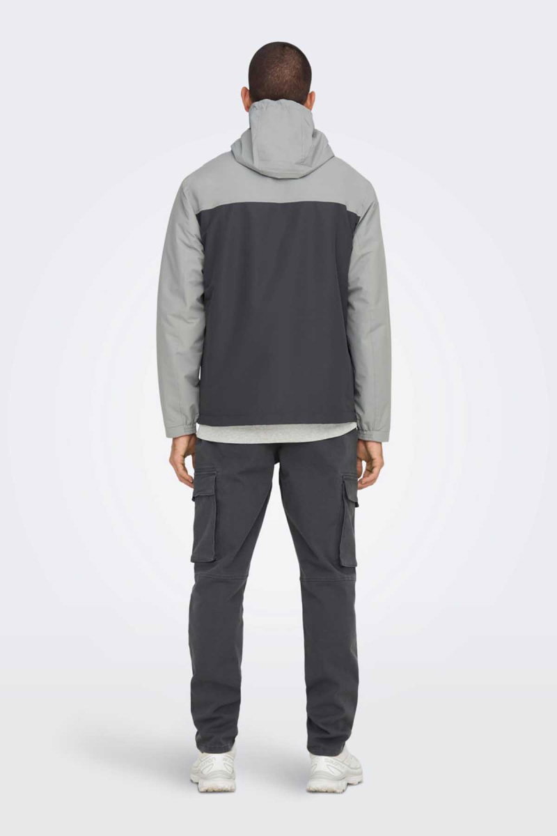 Only & Sons Erkek Onsmack Su Geçirmez Kapüşonlu Ceket 22024207 Gri - 5