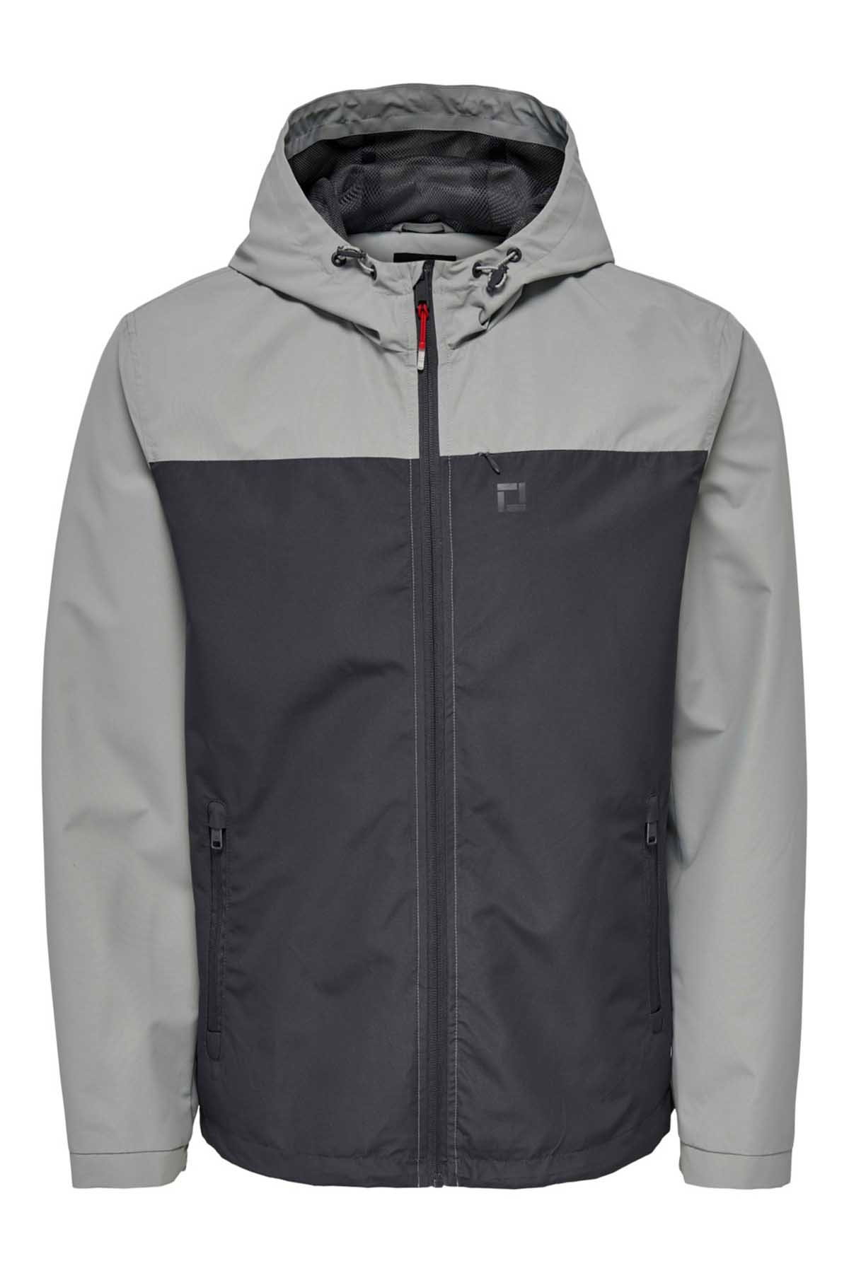 Only & Sons Erkek Onsmack Su Geçirmez Kapüşonlu Ceket 22024207 Gri - 6