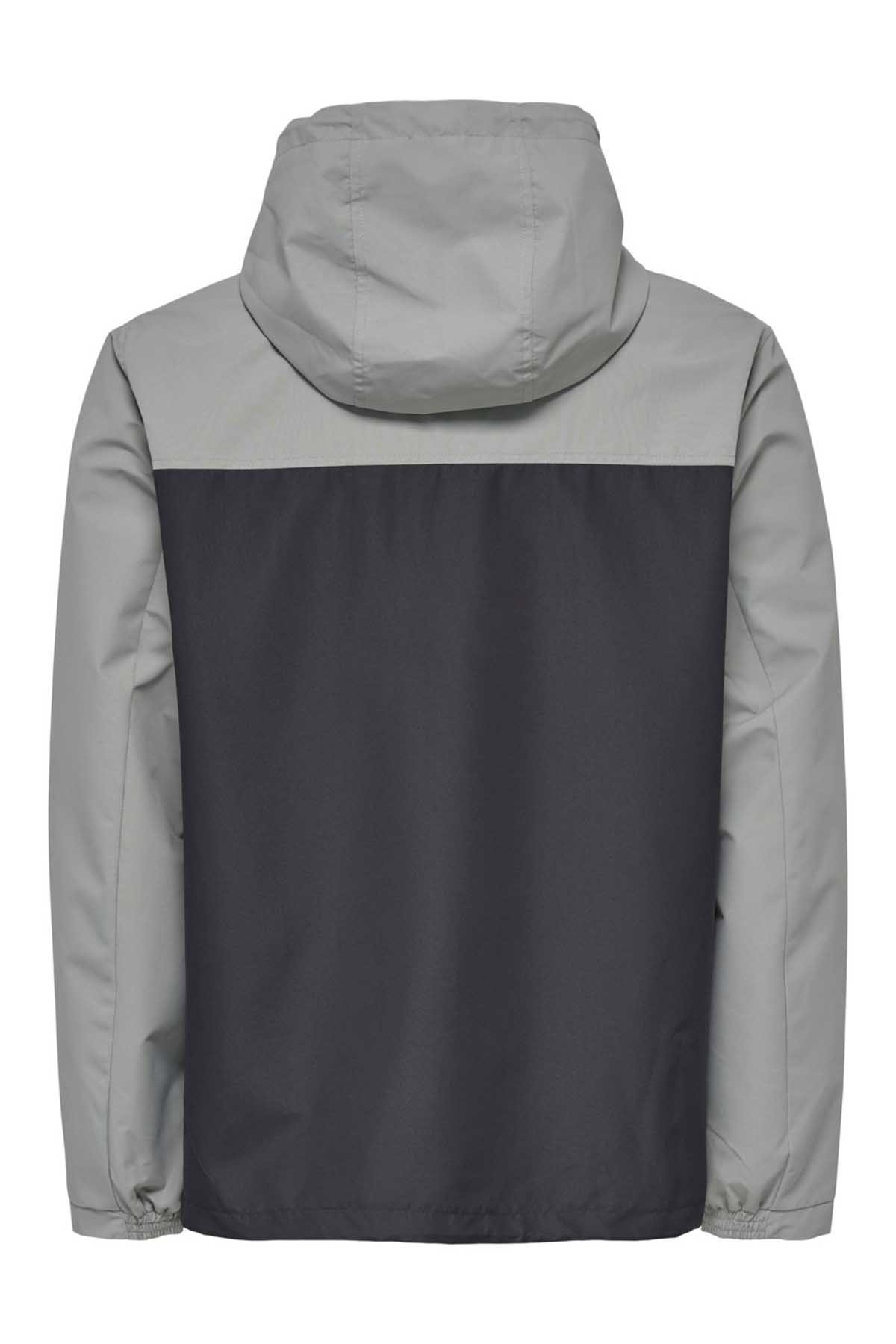 Only & Sons Erkek Onsmack Su Geçirmez Kapüşonlu Ceket 22024207 Gri - 7