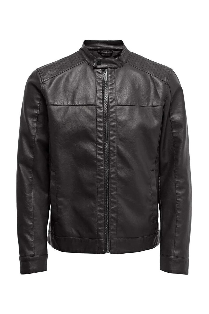 Only & Sons Erkek Onsmıke Deri Ceket 22012339 Siyah - Only & Sons
