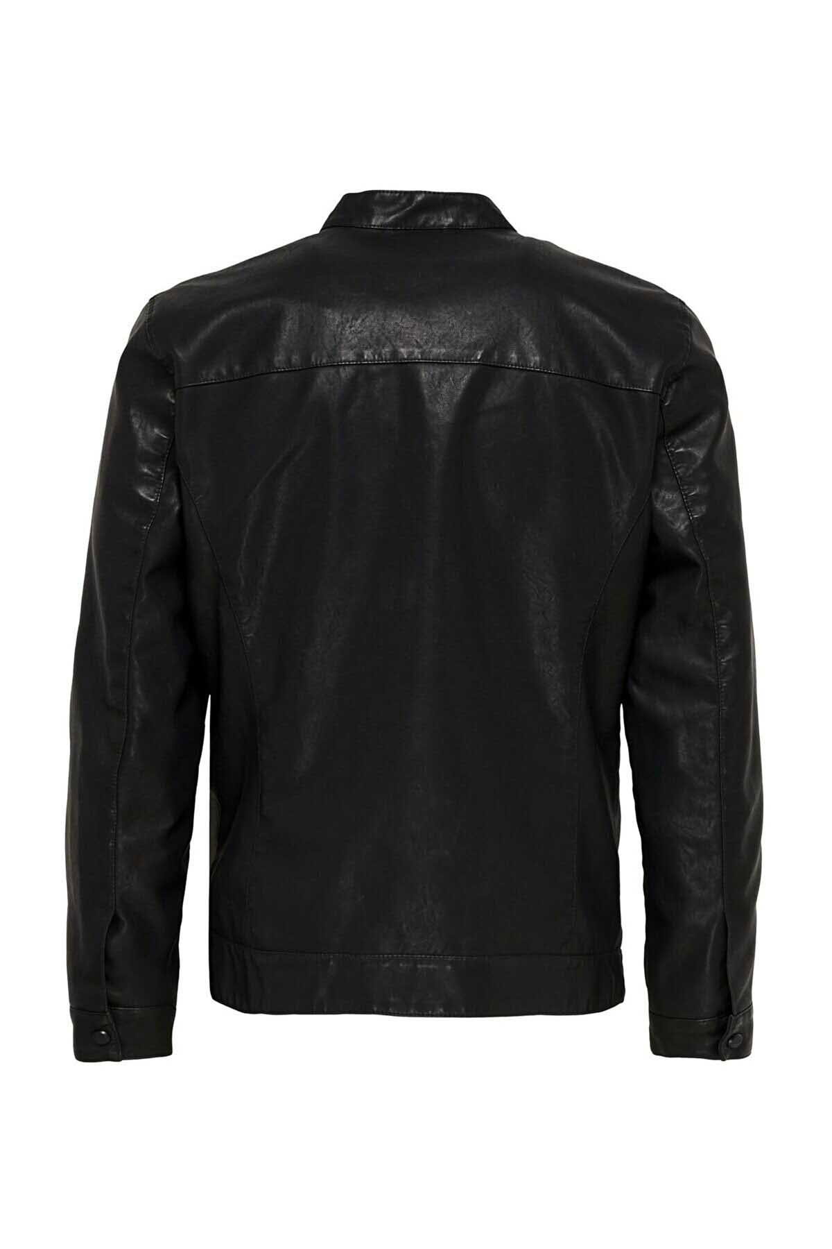 Only & Sons Erkek Onsmıke Deri Ceket 22012339 Siyah - 2