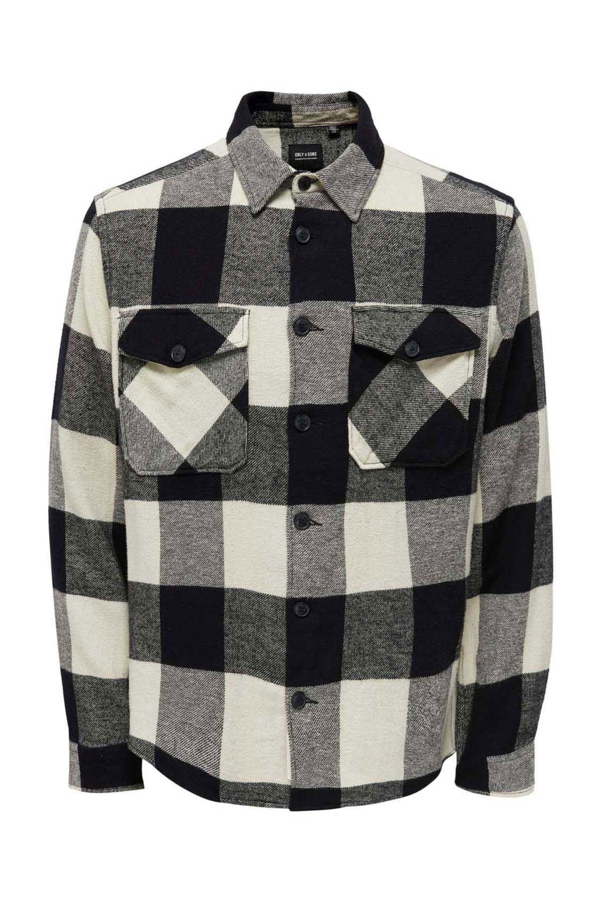 Only & Sons Erkek Onsmılo Kareli Çift Cepli %100 Pamuk Gömlek 22019854 Siyah - 6