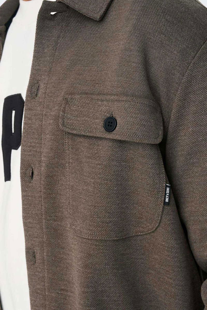 Only & Sons Erkek Onsnewkodyl Çift Cep Detaylı Uzun Kol Gömlek 22021279 Kahverengi - 3