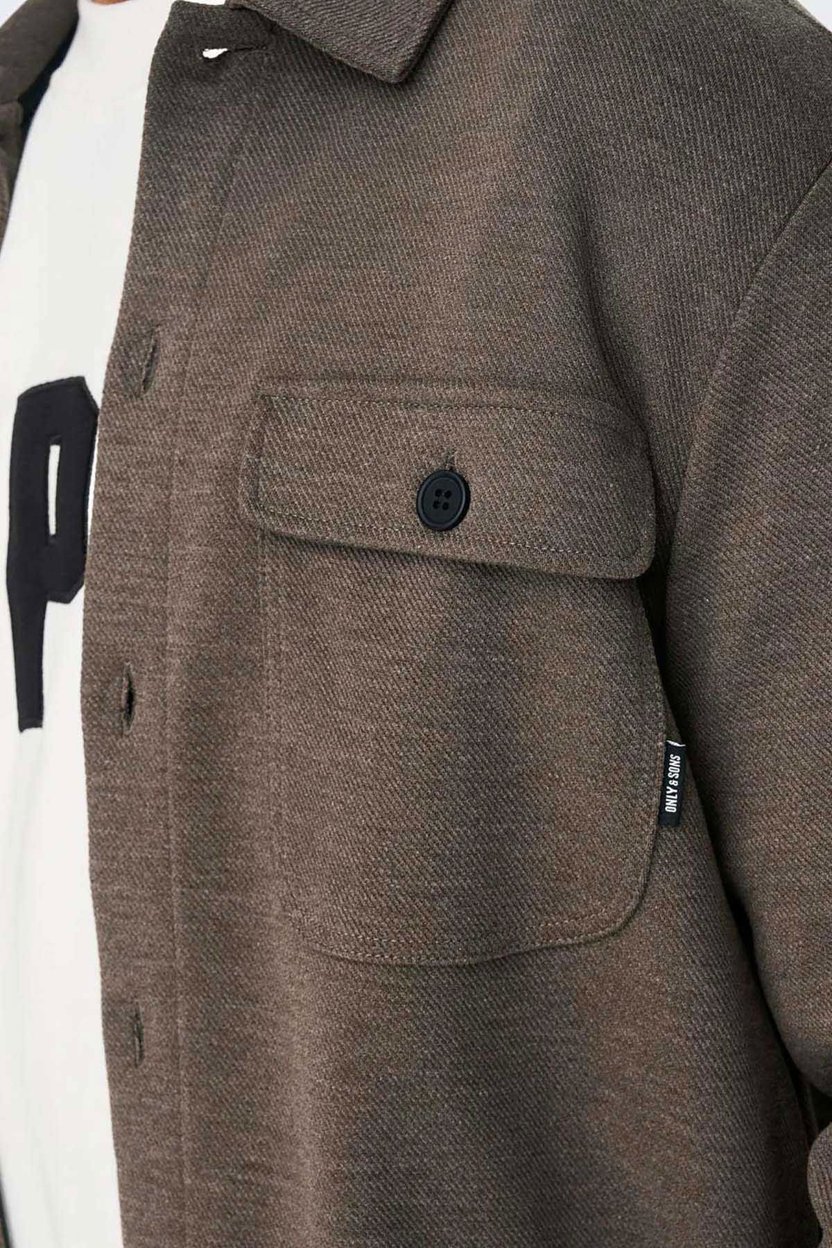 Only & Sons Erkek Onsnewkodyl Çift Cep Detaylı Uzun Kol Gömlek 22021279 Kahverengi - 3