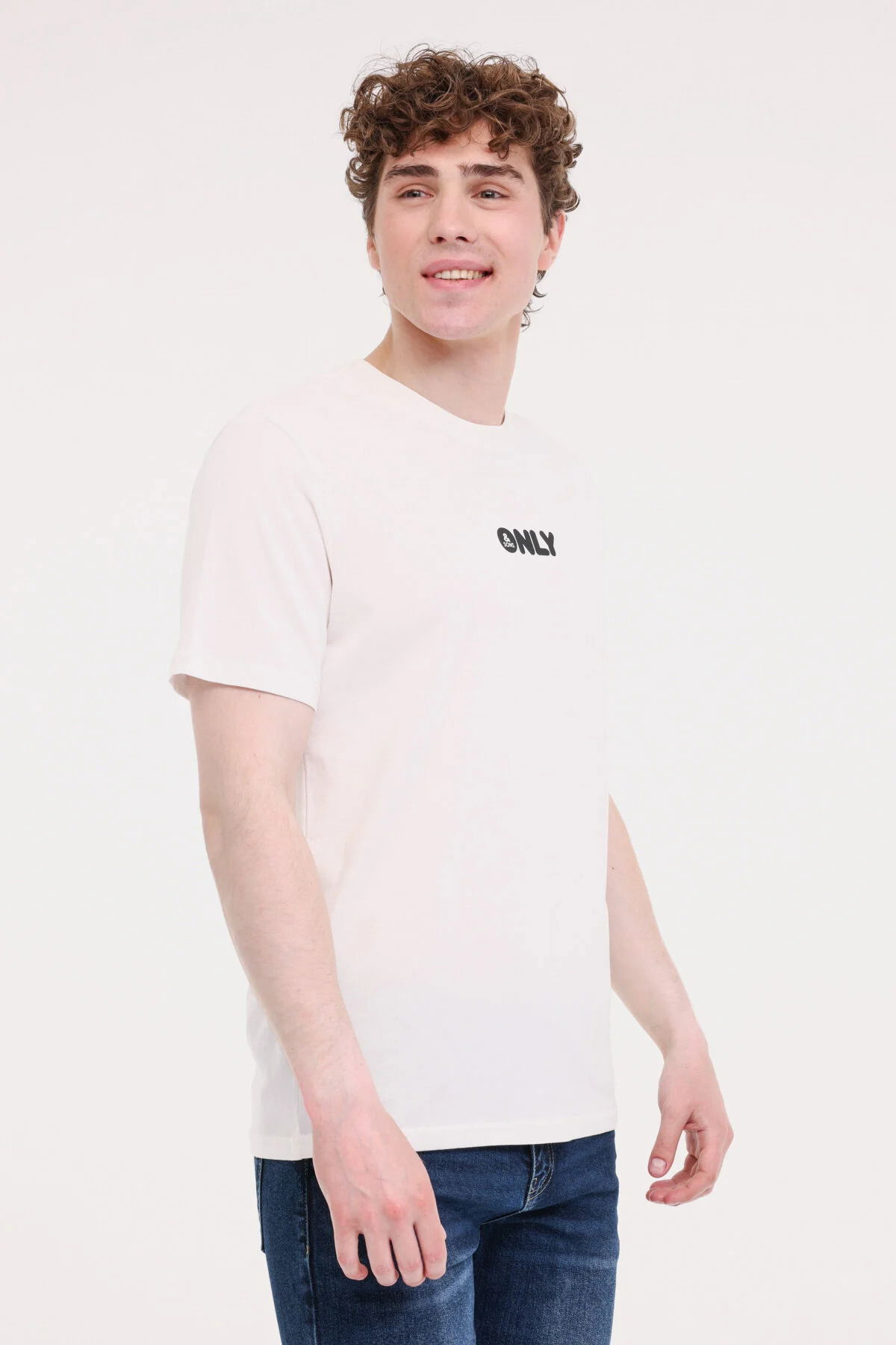 Only & Sons Erkek Onspalm Rahat Kalıp Kısa Kollu %100 Pamuk T-Shirt 22034497 Ekru - 1