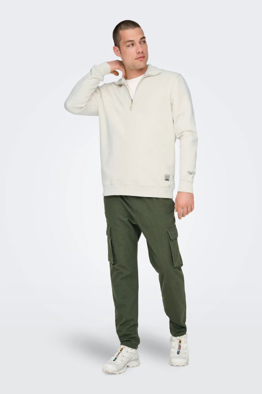 Only & Sons Erkek Onsrıley Yarım Fermuar Yakalı Sweatshirt 22030160 Ekru - 4