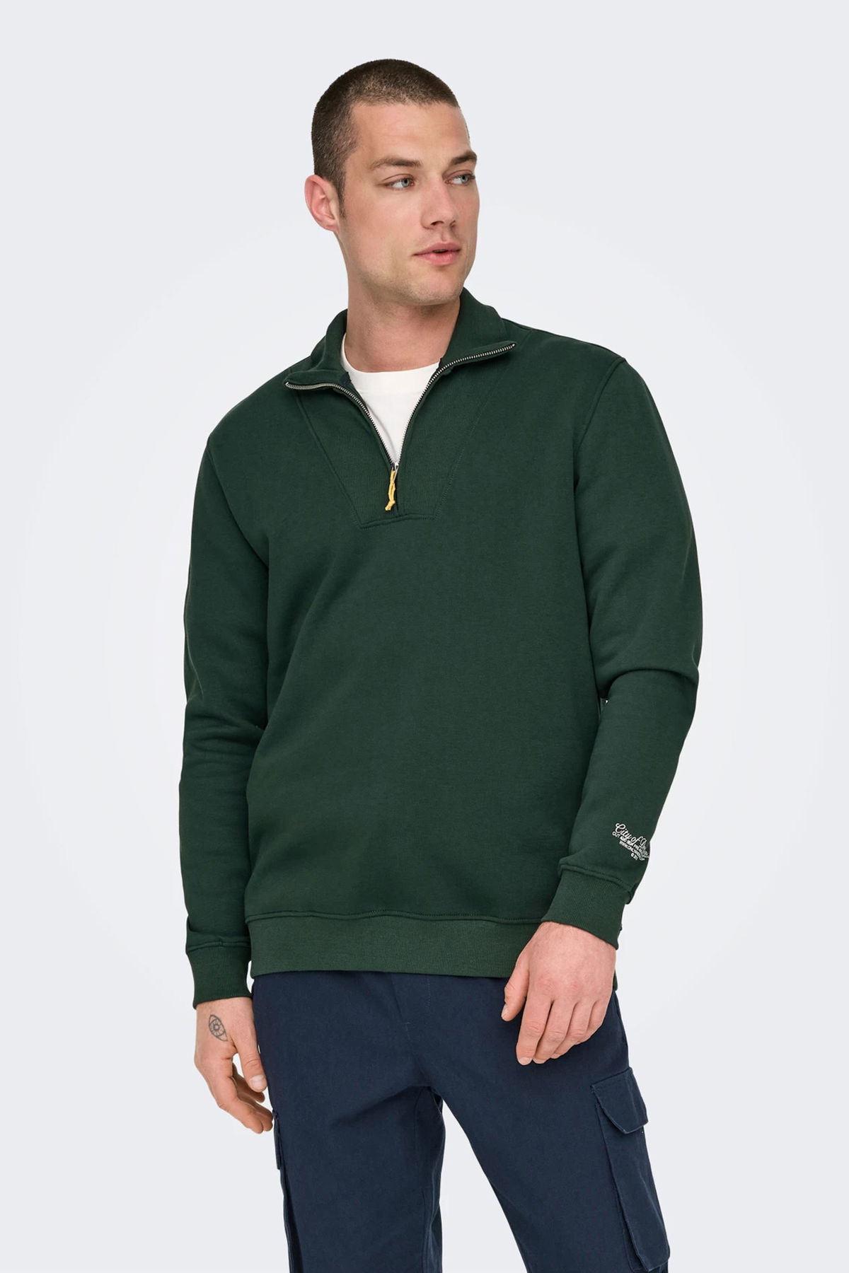 Only & Sons Erkek Onsrıley Yarım Fermuar Yakalı Sweatshirt 22030160 Koyu Yeşil - 2