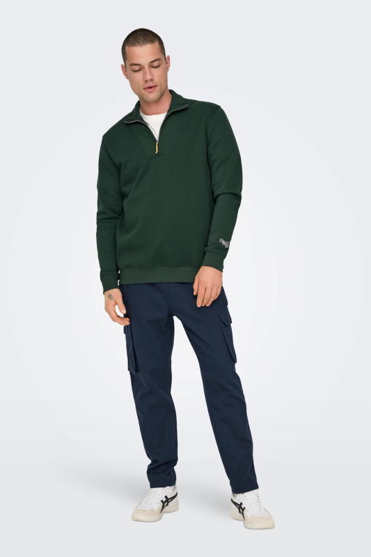 Only & Sons Erkek Onsrıley Yarım Fermuar Yakalı Sweatshirt 22030160 Koyu Yeşil - 4